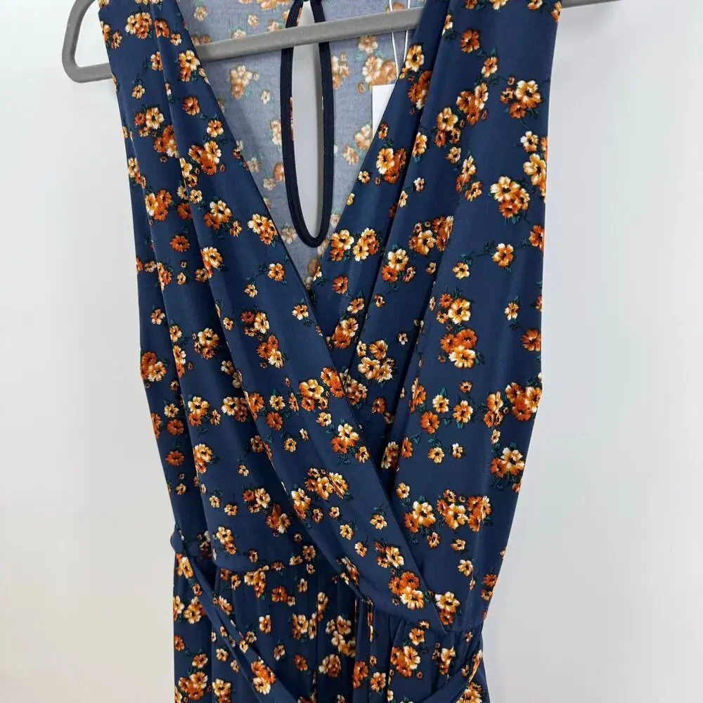 NEW Baltic Born Ashlyn Jumpsuit 1X Navy Floral Wrap Belted Wide Leg Plus Boho - Picture 4 of 11